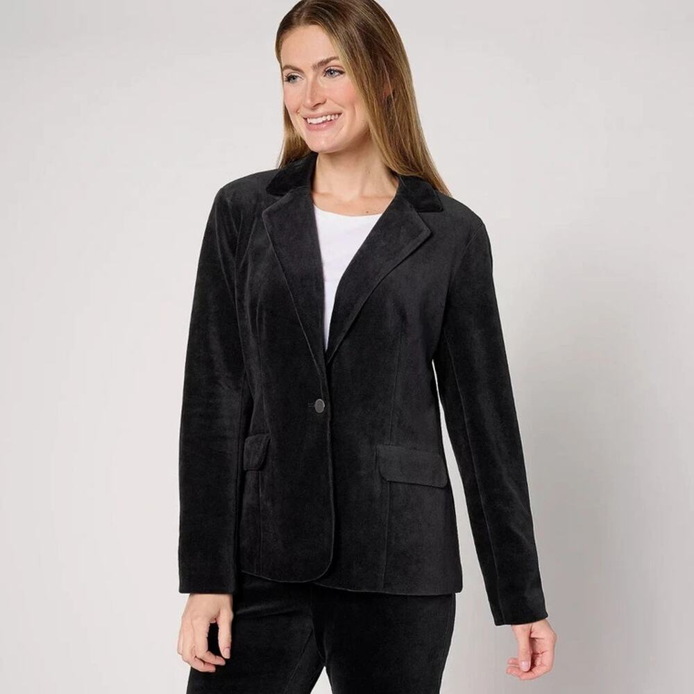 Studio Park Blazer Jacket Womens Plus 1X Black Velvet Velveteen Single Button